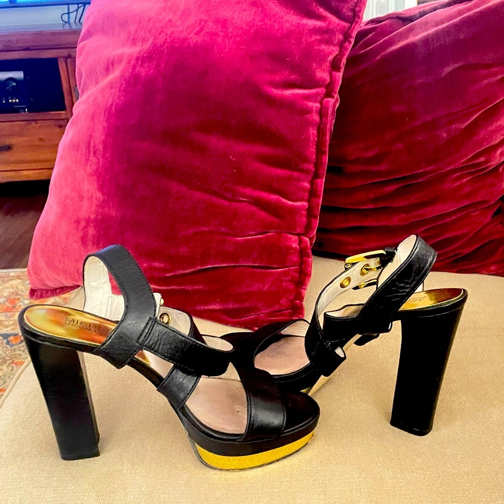 Micheal by Micheal Kors strappy heels with gold accents